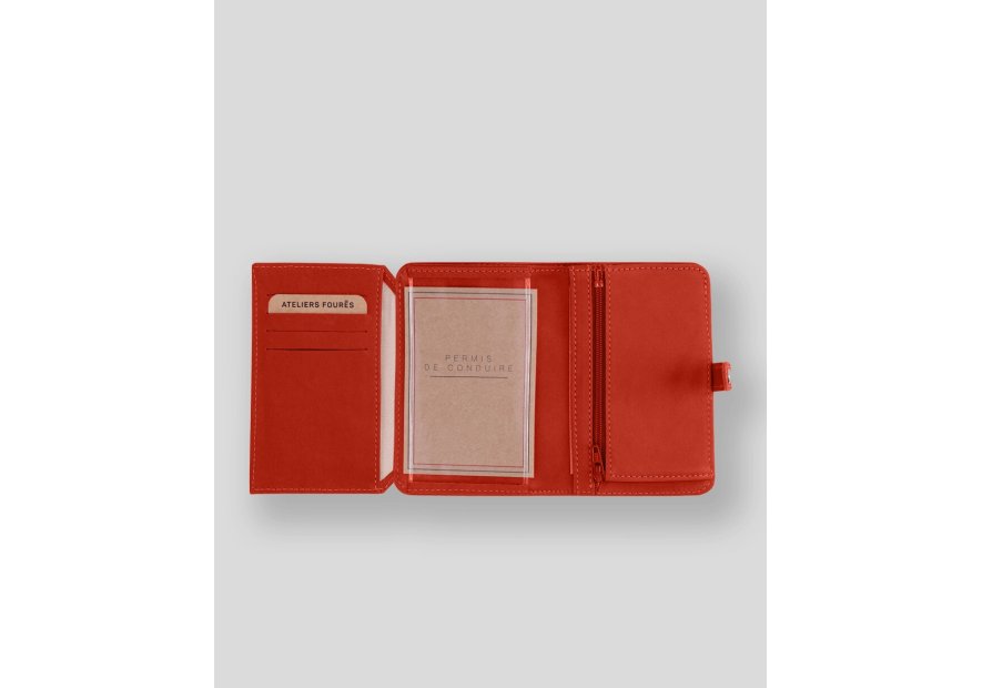 Les Ateliers Foures B52 - CUIR DE VACHETTE - ORANGE. portefeuille petit format avec patte pression Portefeuilles