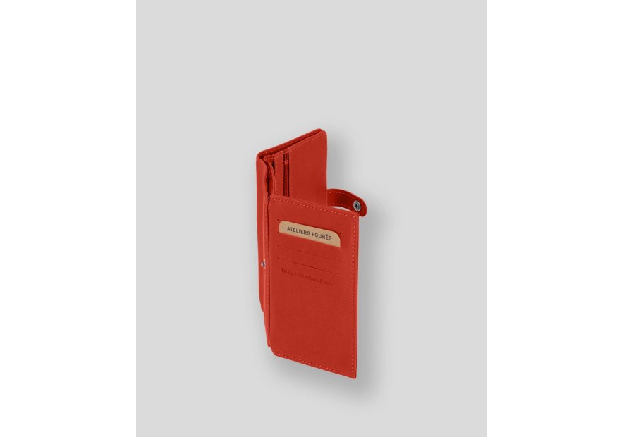 Les Ateliers Foures B52 - CUIR DE VACHETTE - ORANGE. portefeuille petit format avec patte pression Portefeuilles