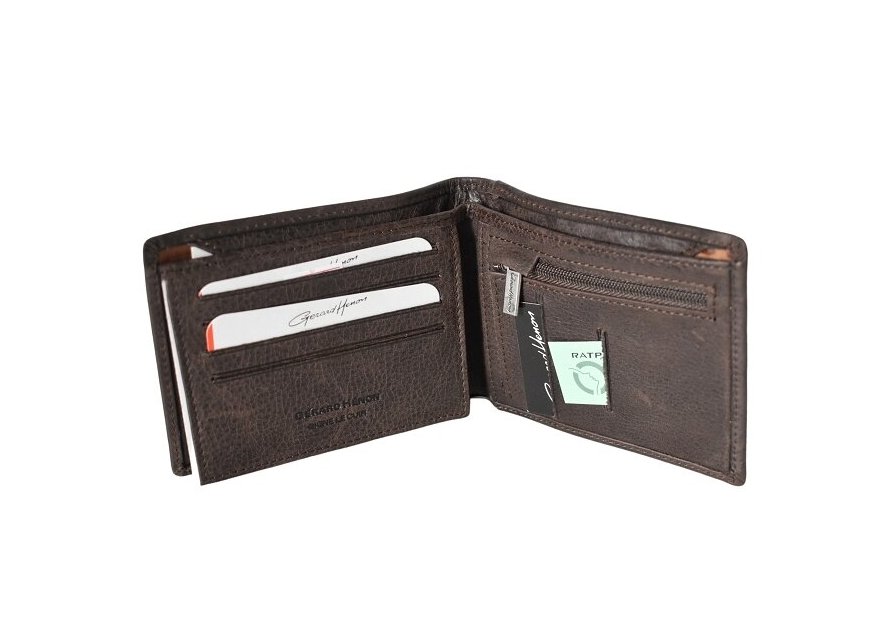 Gerard Henon 33441 - CUIR DE VACHETTE - CHOCO portefeuille format italien vintage Portefeuilles