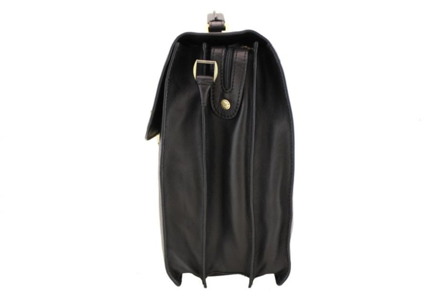 Gerard Henon 5228 - CUIR DE VACHETTE - NOIR Serviette Serviette à rabat avec bandoulière