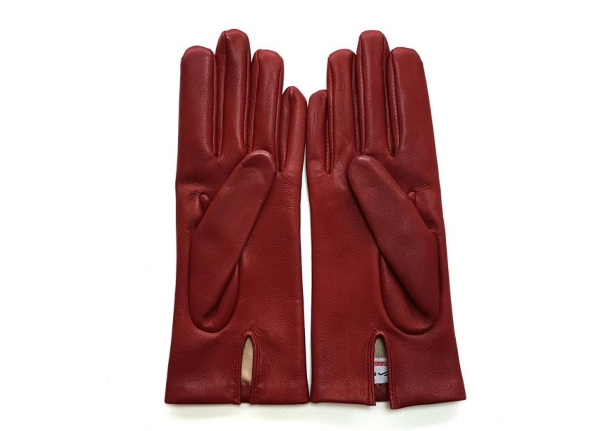 Poujade P01DC - CUIR D'AGNEAU - ROUGE gants femme capucine doublé cachemire Gants
