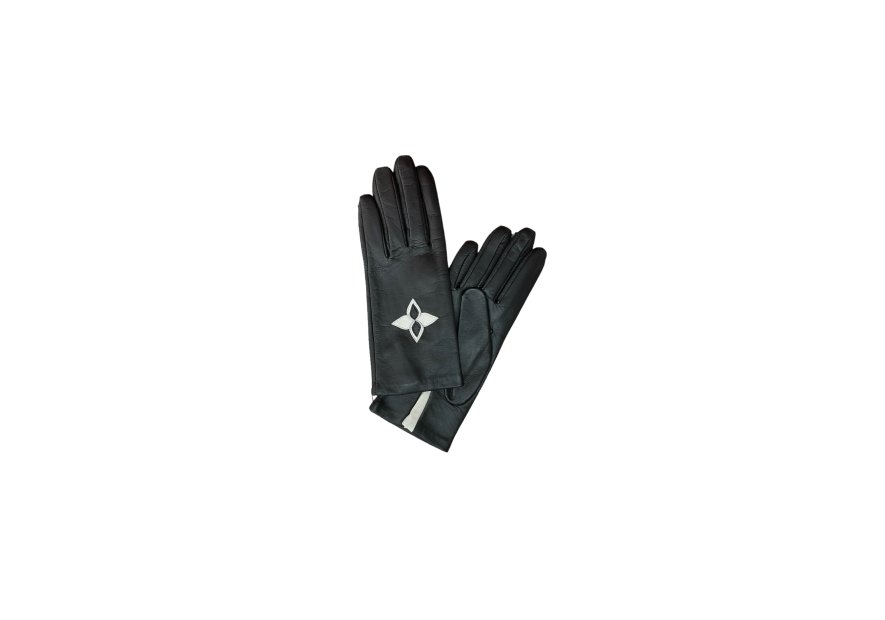 Poujade CRF5 - CUIR D'AGNEAU - NOIR/BLAN poujade gants français doublé soie Gants
