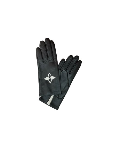 Poujade CRF5 - CUIR D'AGNEAU - NOIR/BLAN poujade gants français doublé soie gants-femme