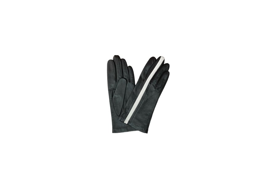 Poujade P13BANDS - AGNEAU - NOIR/BLANC poujade-gant français-bande dble soie Gants