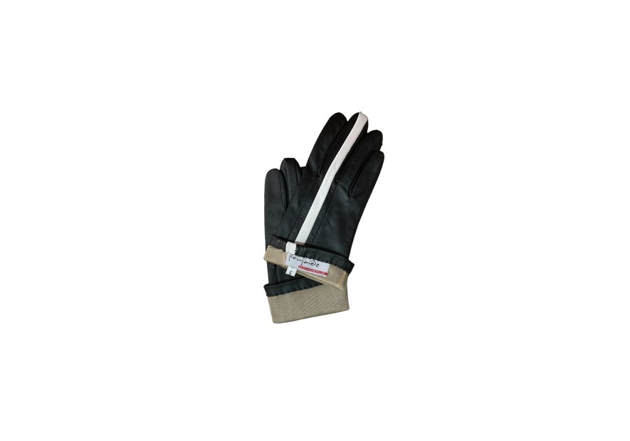 Poujade P13BANDS - AGNEAU - NOIR/BLANC poujade-gant français-bande dble soie Gants