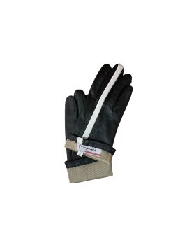 Poujade P13BANDS - AGNEAU - NOIR/BLANC poujade-gant français-bande dble soie Gants