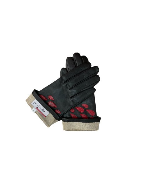 Poujade CRF4DS - CUIR D'AGNEAU - NOIR/RO poujade gants français doublé soie Gants