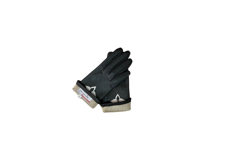 Poujade CRF5 - CUIR D'AGNEAU - NOIR/BLAN poujade gants français doublé soie Gants