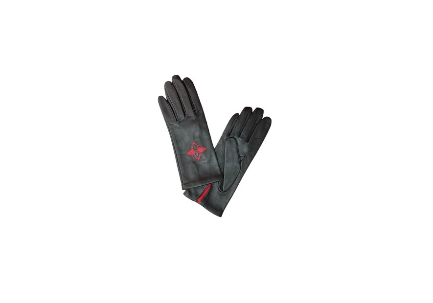 Poujade CRF5 - CUIR D'AGNEAU - NOIR/ROUG poujade gants français doublé soie Gants