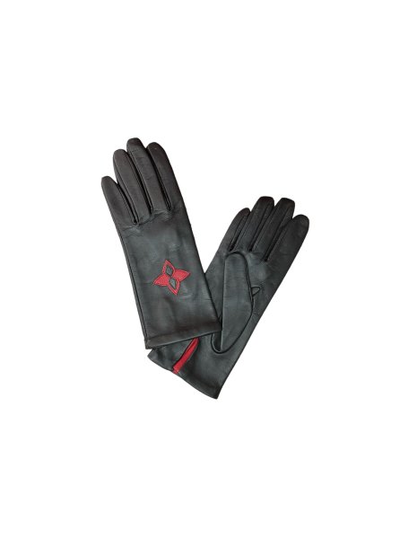 Poujade CRF5 - CUIR D'AGNEAU - NOIR/ROUG poujade gants français doublé soie gants-femme