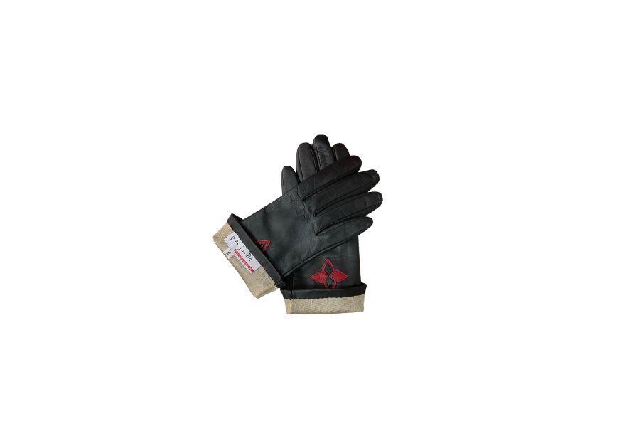 Poujade CRF5 - CUIR D'AGNEAU - NOIR/ROUG poujade gants français doublé soie Gants