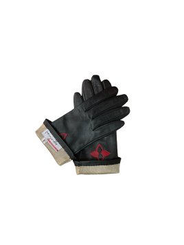 Poujade CRF5 - CUIR D'AGNEAU - NOIR/ROUG poujade gants français doublé soie Gants