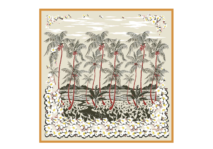 Longchamp 50630/SOI - SOIE - ABRICOT - 222 longchamp- carré de soie- fleurs hawaiennes Foulards/Etoles