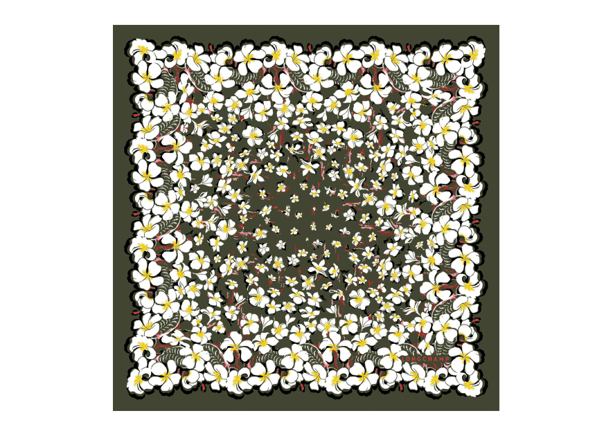 Longchamp 50631/SOI - SOIE - KAKI - 292 longchamp- fleurs hawaiennes- carré de sois Foulards/Etoles