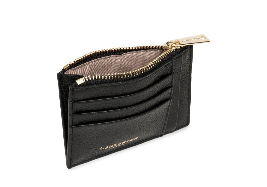 Lancaster 129-22 - CUIR DE VACHETTE - NOIR porte cartes plat zip dune lancaster Porte-monnaie