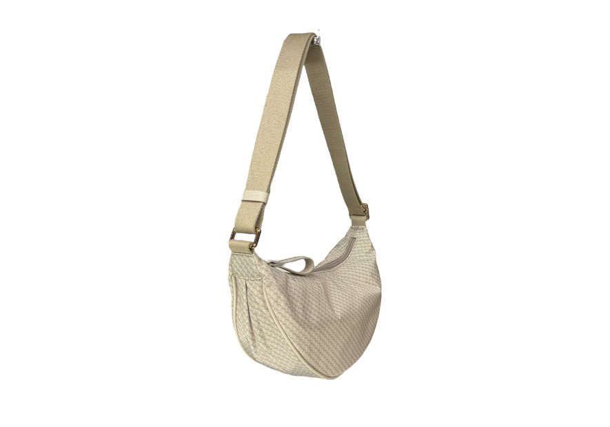 vison'a 23712 - TOILE ET CUIR - GREIGE visona'- plinio- porté travers demi lune Sac business