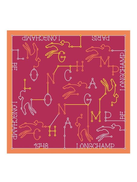 Longchamp 50636/GSO - SOIE - MAGENTA - ANI carré de soie parcours longchamp 50x50cm Foulards/Etoles