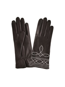 Glove Story 21552SN - CUIR D'AGNEAU/SOIE - N gants femme broderie argent Gants