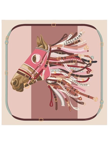 Longchamp 50620SOI - SOIE - ROSE carré de soie tête de cheval carre-de-soie