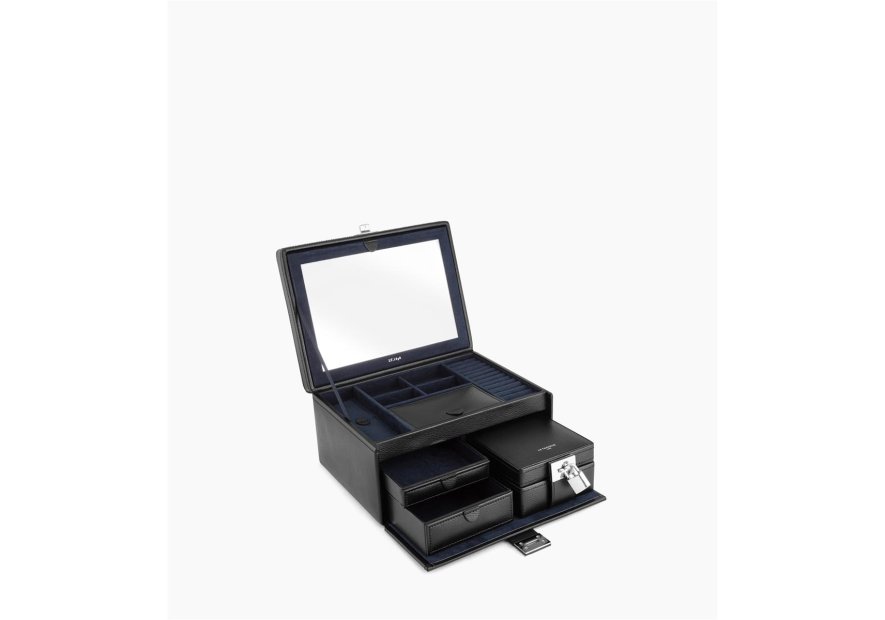 Le Tanneur TBJ7323 - CUIR DE VACHETTE - NOI grand coffret bijoux miroir Coffrets à bijoux
