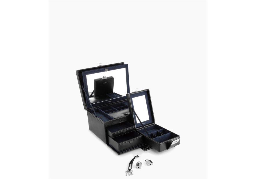 Le Tanneur TBJ7323 - CUIR DE VACHETTE - NOI grand coffret bijoux miroir Coffrets à bijoux