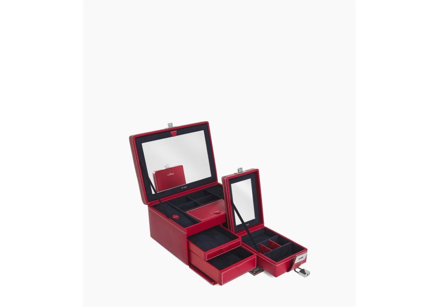Le Tanneur TBJ7323 - CUIR DE VACHETTE - GRE grand coffret bijoux miroir Coffrets à bijoux