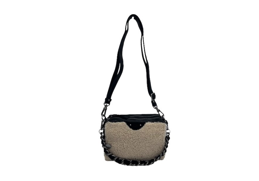 Mila Louise MAMA T - LAINE/CUIR - NOIR sac trotteur shearling mama Sac business