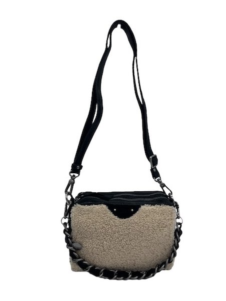 Mila Louise MAMA T - LAINE/CUIR - NOIR sac trotteur shearling mama Sac business