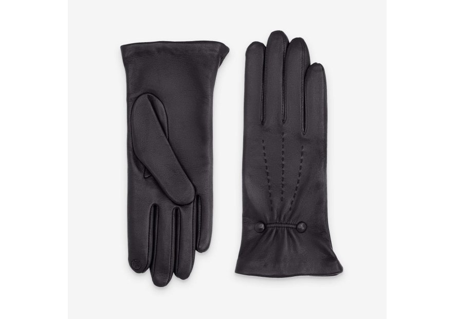 Glove Story 21481SN - CUIR D'AGNEAU - NOIR gant femme boutons doublé soie Gants