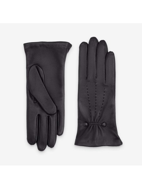 Glove Story 21481SN - CUIR D'AGNEAU - NOIR gant femme boutons doublé soie Gants