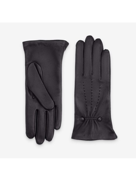 Glove Story 21481SN - CUIR D'AGNEAU - NOIR gant femme boutons doublé soie gants-femme