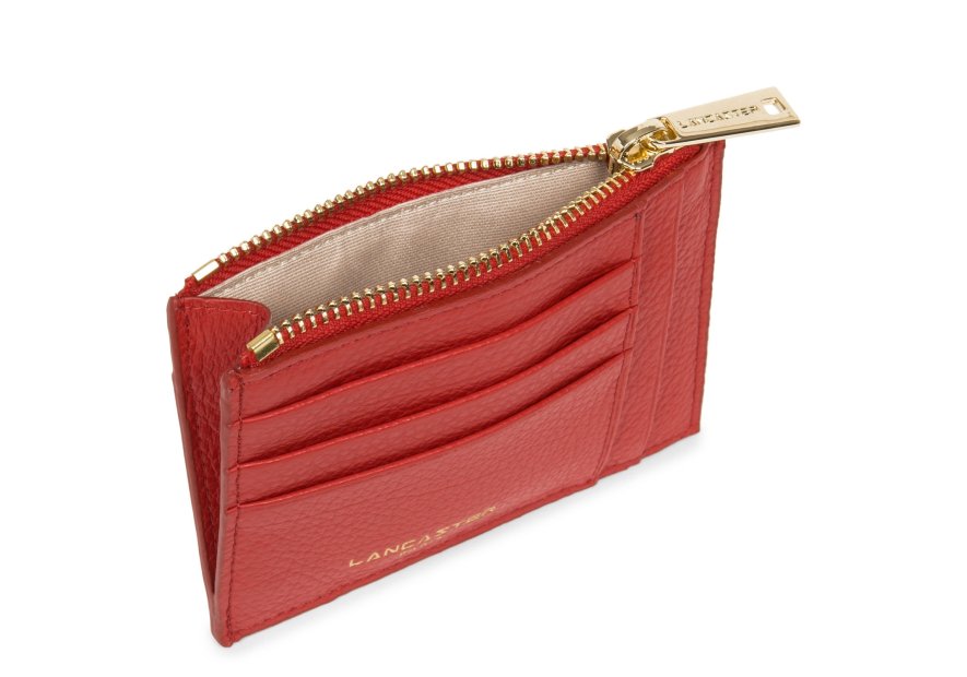 Lancaster 129-22 - CUIR DE VACHETTE - ROUG porte cartes plat zip dune lancaster Porte-monnaie
