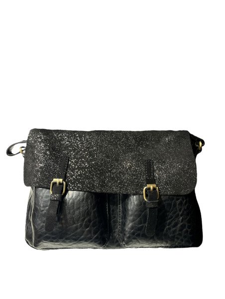 MIA &  JOY MJ2155 - CUIR/ TEP - NOIR sac rabat gibecière betsy Sac business