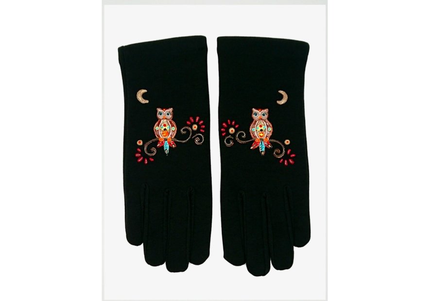 Quand les poules auront des gants GTA - POLYAMIDE - CHOUETTE BIJOU gants taille unique peints a la main a annecy Gants