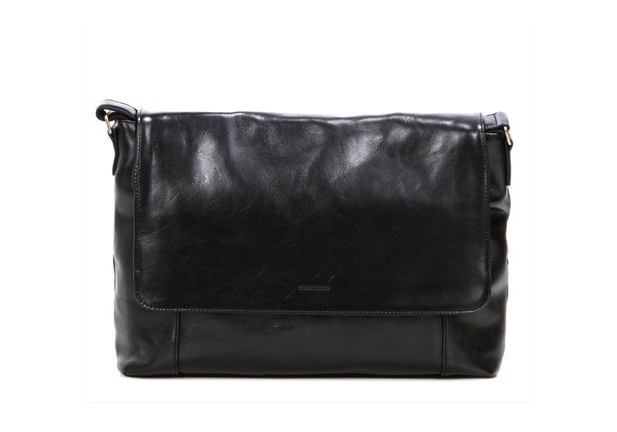 Gerard Henon 2273 - CUIR DE VACHETTE - NOIR grande besace rabat Sac business