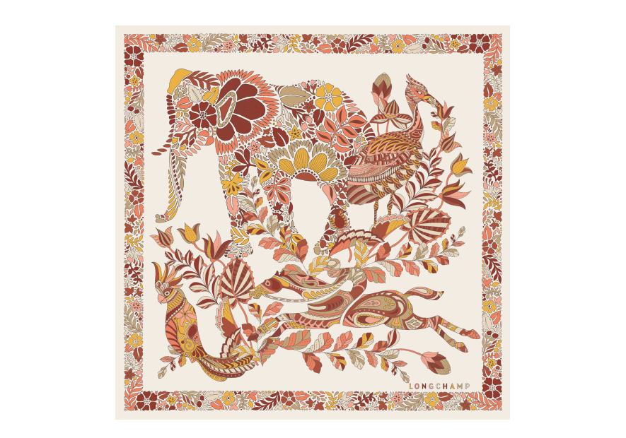 Longchamp 50561/SOI - SOIE - MIEL - 117 forêt longchamp carré de soie 50x50cm Foulards/Etoles