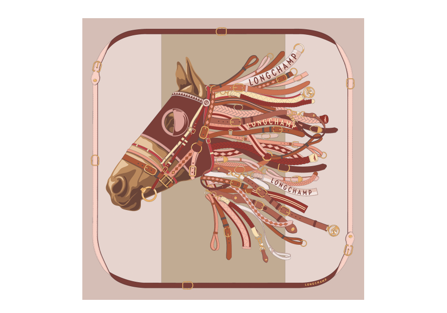 Longchamp 50620SOI - SOIE - BALLERINE - P9 carré de soie tête de cheval Foulards/Etoles