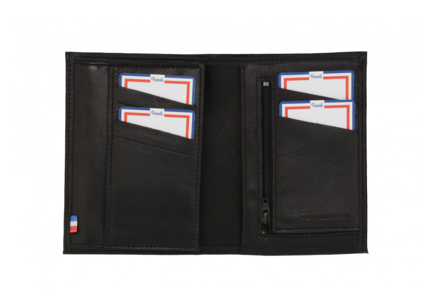 Frandi 265/5 - CUIR DE VACHETTE - NOIR portefeuille homme deux volets zip authentic