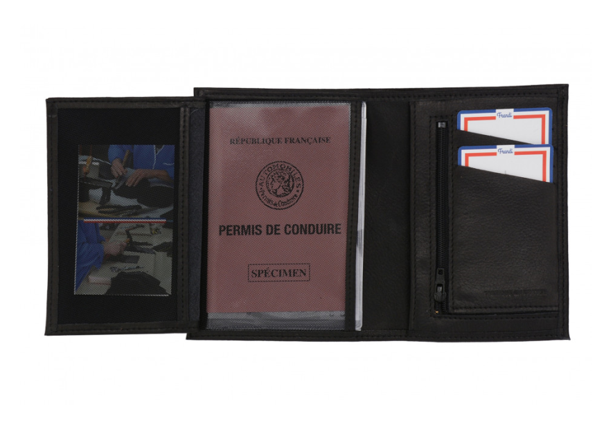 Frandi 265/5 - CUIR DE VACHETTE - NOIR portefeuille homme deux volets zip authentic